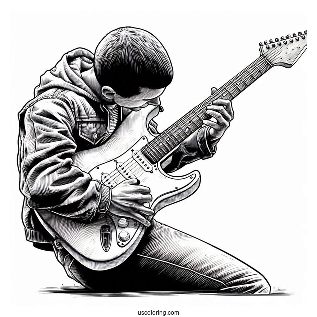 Eddie Munson Shredding Guitar In The Upside Down