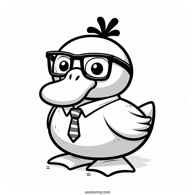 Psyduck Coloring Page Wearing Glasses, Wig, And Necktie For Preschoolers