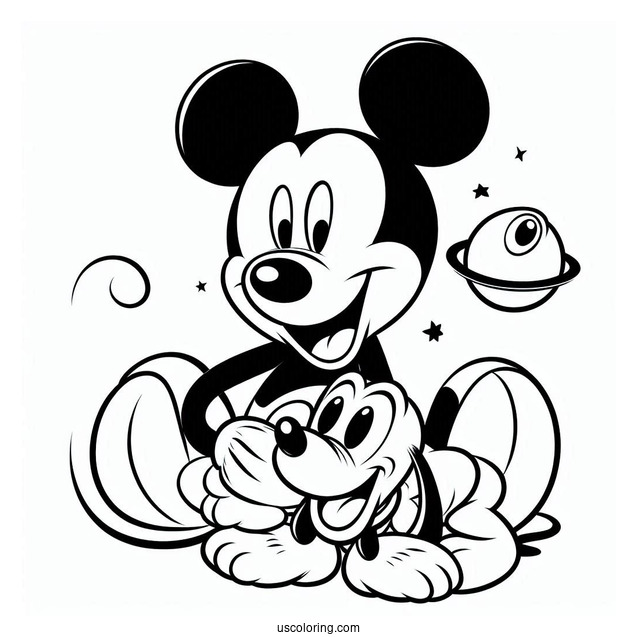 Mickey Mouse With Arm Around Pluto Coloring Page