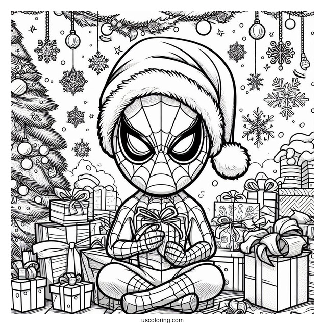 Christmas Themed Spider-Man Coloring