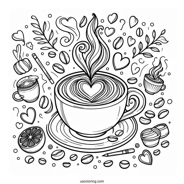 Coffee Coloring Pages Of Heart Coffee Art For Kids