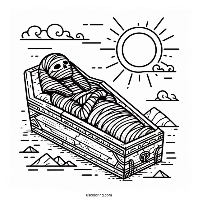 Mummy Coloring Page Of Egyptian Stone Coffin Under The Sun