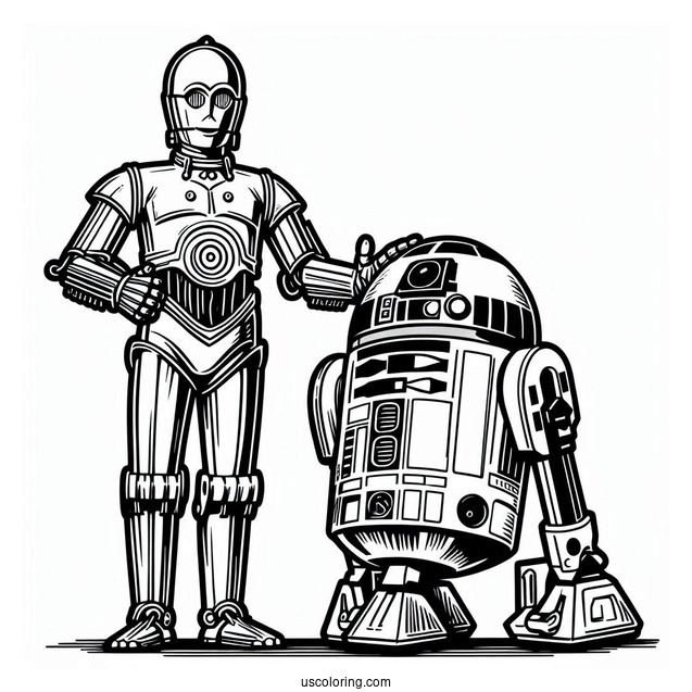Cartoon C3PO And R2 D2 Coloring Page For Kids