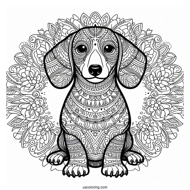 Intricate Dachshund Coloring Page Mandala