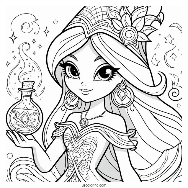 Shimmer And Shine Coloring Page Of Zeta The Sorceress Holding Potion
