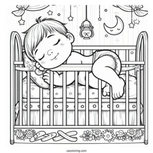 Baby Coloring Page Sleeping In Crib