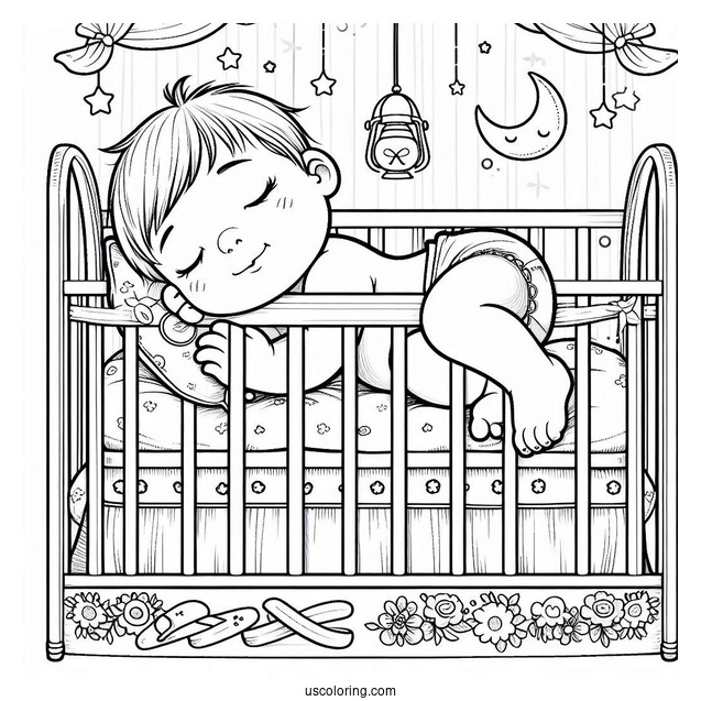 Baby Coloring Page Sleeping In Crib