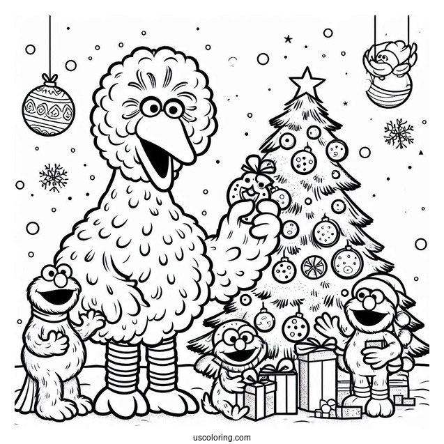 Big Bird, Elmo, Cookie Monster, And Friends Decorating Christmas Tree