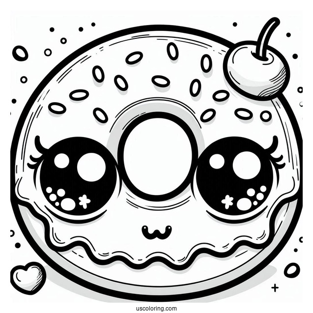 Cartoon Donut Coloring Page With Pretty Eyes For Kids