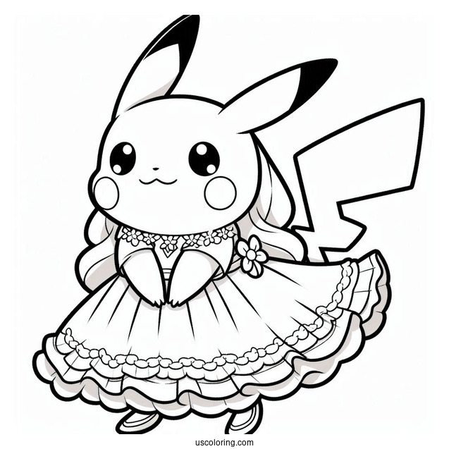 Pikachu Wearing Dress Coloring In