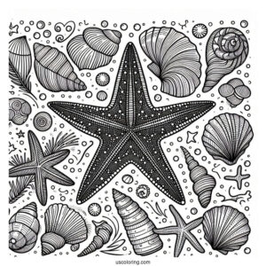 Textured Starfish Coloring Page With Seashells