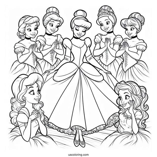 Cinderella And The Ugly Stepsisters Coloring Page