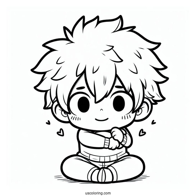 Kawaii Chibi Deku Coloring Page Hugging Shoto Todoroki