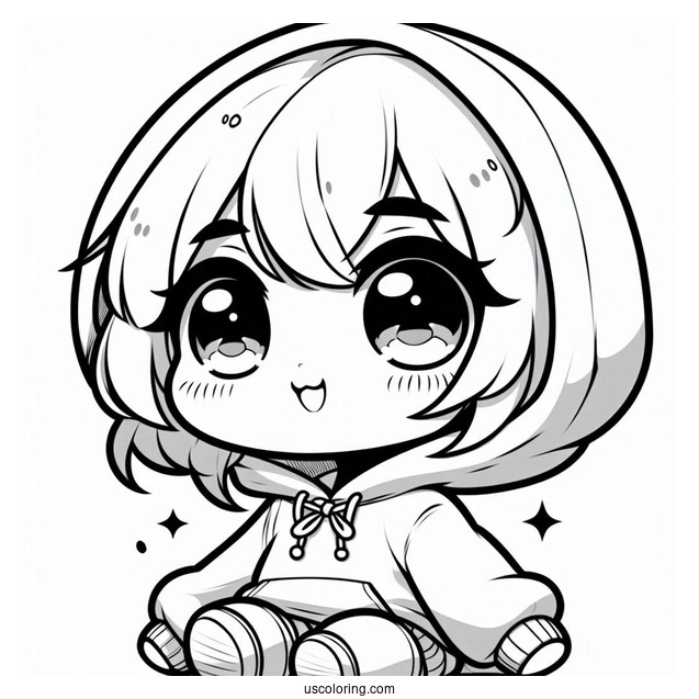 Adorable Chibi Girl Wearing A Hoodie Coloring Sheet For Preschoolers