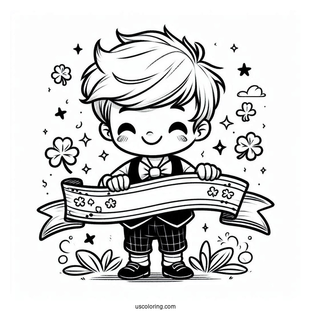 St. Patrick's Day Coloring Page Kids Holding Of A St Patrick s Day Banner