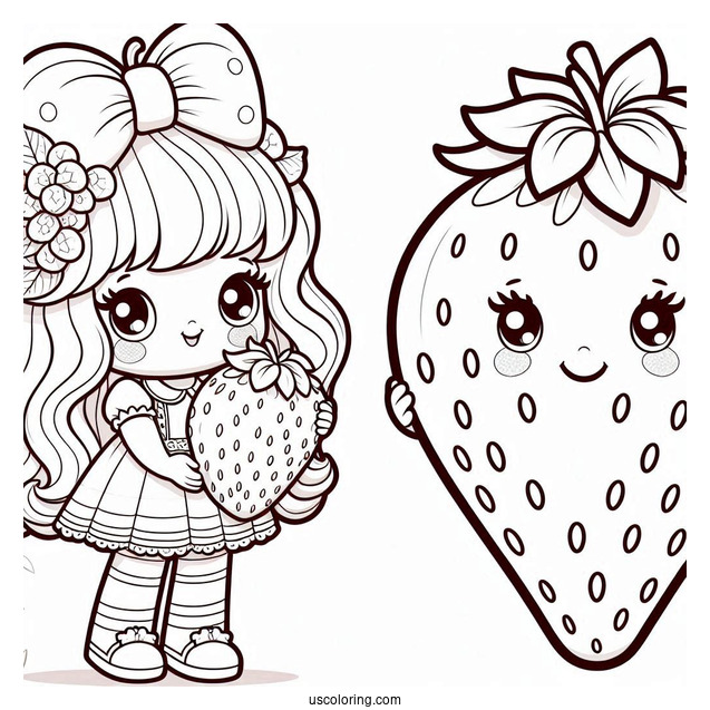 Strawberry Shortcake Coloring Page Holding Giant Strawberry