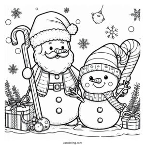 Snowman And Santa Coloring Sheet For Kids