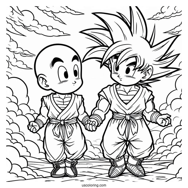 Young Krillin And Goku Coloring Page