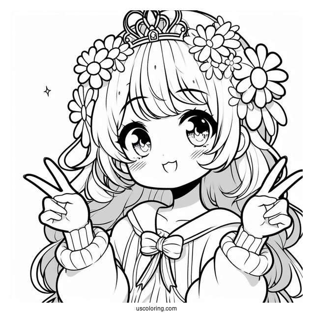 Anime Princess Daisy Coloring Page Making Peace Sign