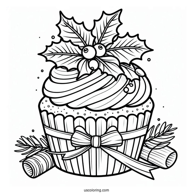 Christmas Cupcake With Ribbon And Mistletoe