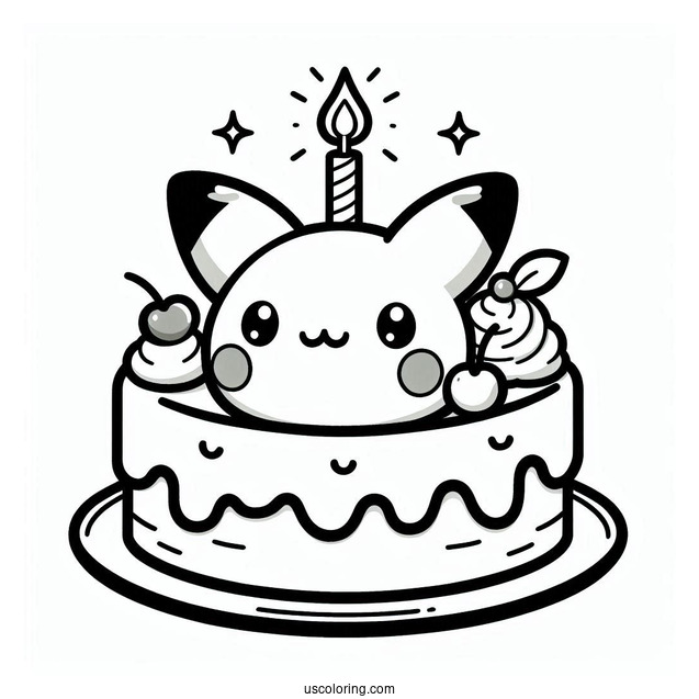 Kawaii Pokemon Birthday Cake Coloring Page