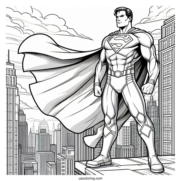 Superman Standing On Edge Of Building To Color