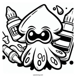 Easy Splatoon Coloring Page Of Squid For Preschoolers