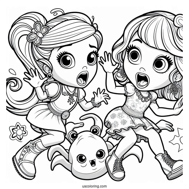 Polly Pocket Coloring Page Of Shani Smith And Lila Draper Acting Scary