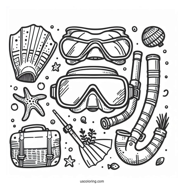 Summer Coloring Page Of Snorkeling Gear