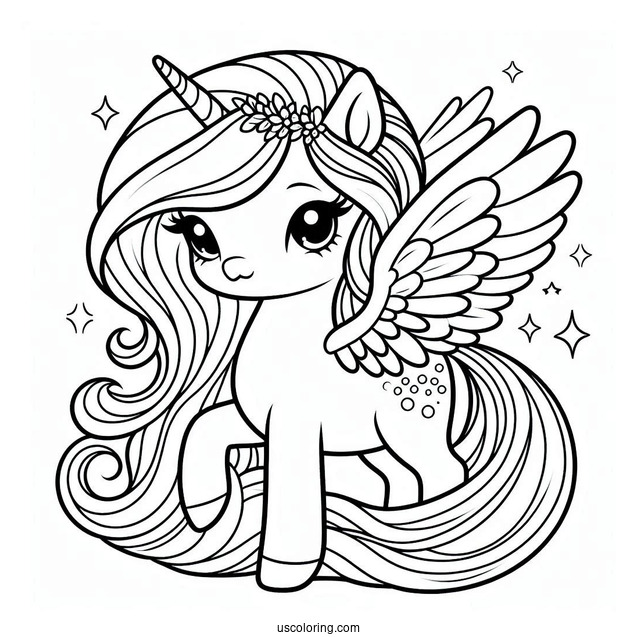 Simple Cute Pegasus Coloring Page For Kids