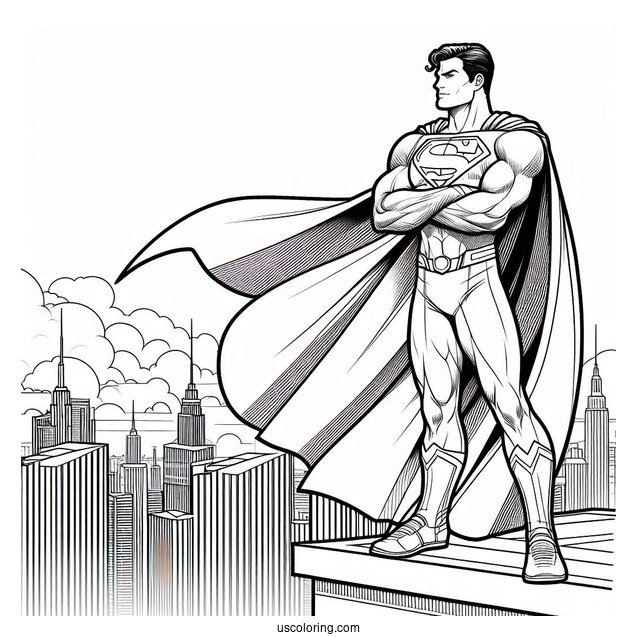 Superman Standing On Edge Of Building To Color
