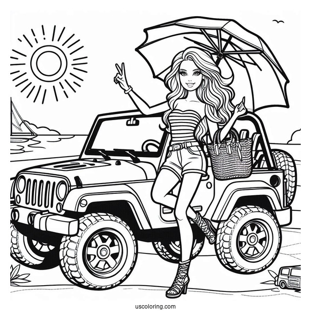 Barbie And Her Jeep Car To Color
