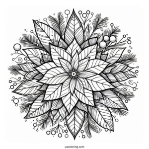 Christmas Mandala Coloring Page With Poinsettia
