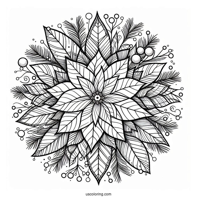 Christmas Mandala Coloring Page With Poinsettia