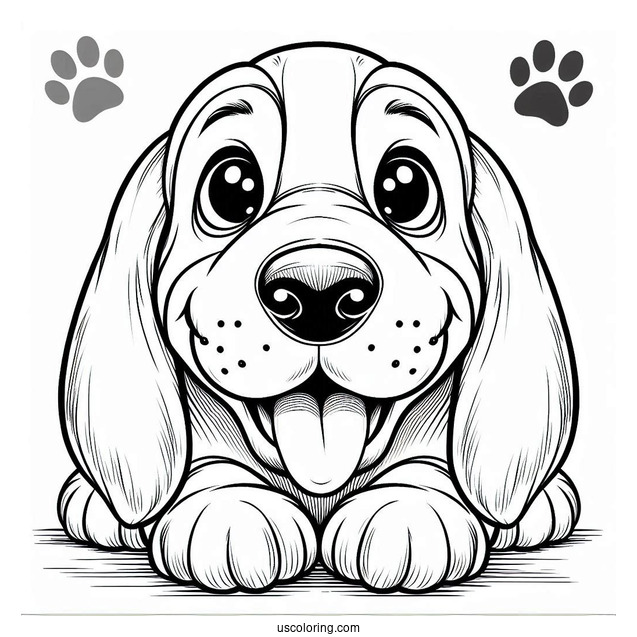 Easy Coloring Sheet Of Basset Smiling