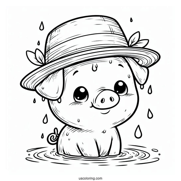 Piglet Coloring Page In A Hat Dripping Wet With Rain