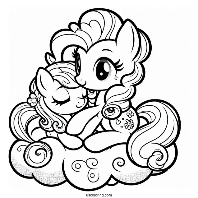 Pinkie Pie Coloring Page And Applejack Hugging On A Cloud