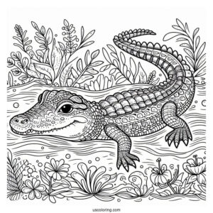 Crocodile Swimming In The Water To Color