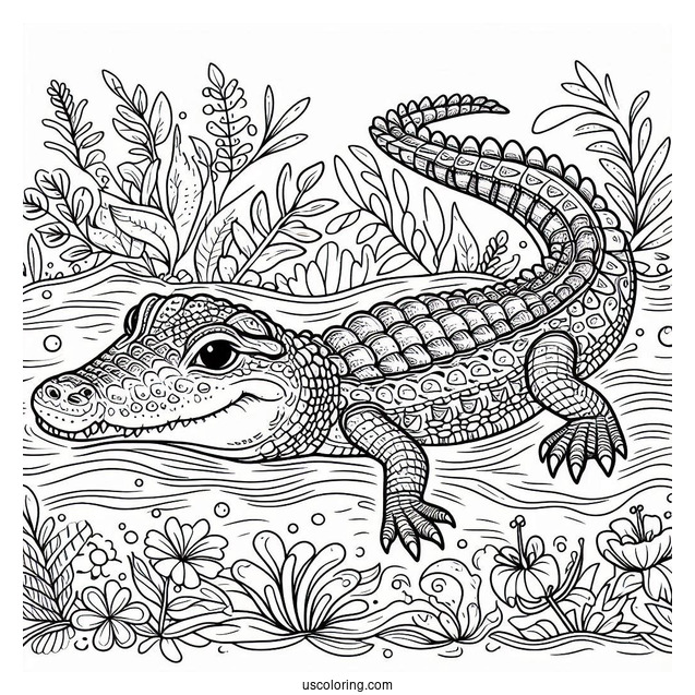 Crocodile Swimming In The Water To Color