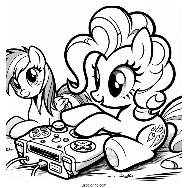 Pinkie Pie Coloring Page And Rainbow Dash Playing Video Games