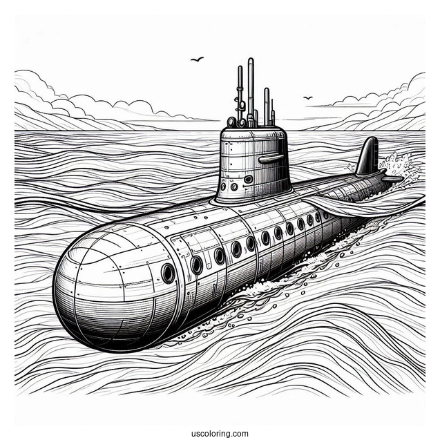 Top Of A Submarine Coloring Page Breaking The Surface Of The Water