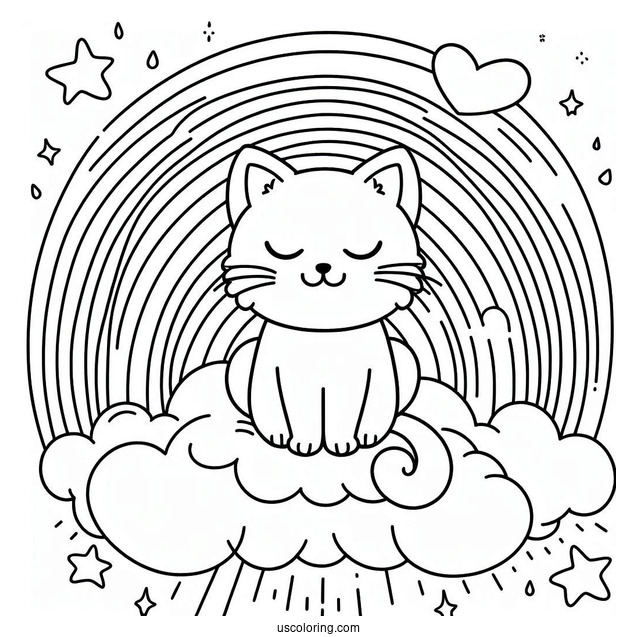 Cat Sitting On A Cloud In The Middle Of A Rainbow
