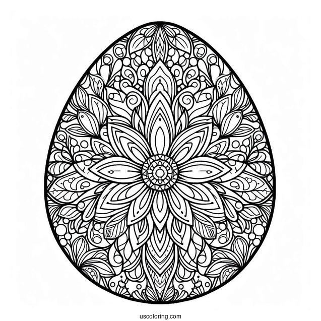 Intricate Flower Mandala Easter Egg Coloring Page For Adults