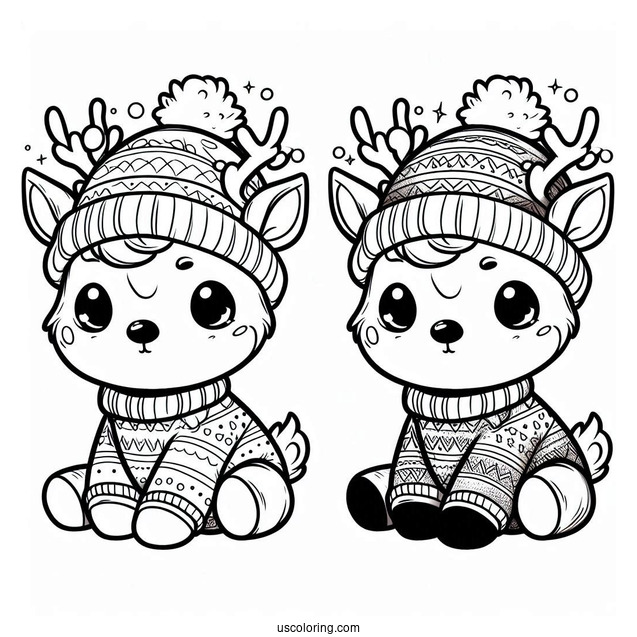 Baby Reindeer Wearing a Christmas Sweater To Color
