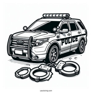 Police Car Coloring Page With Handcuffs