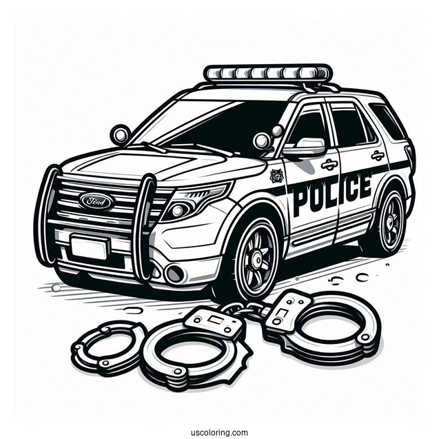 Police Car Coloring Page With Handcuffs