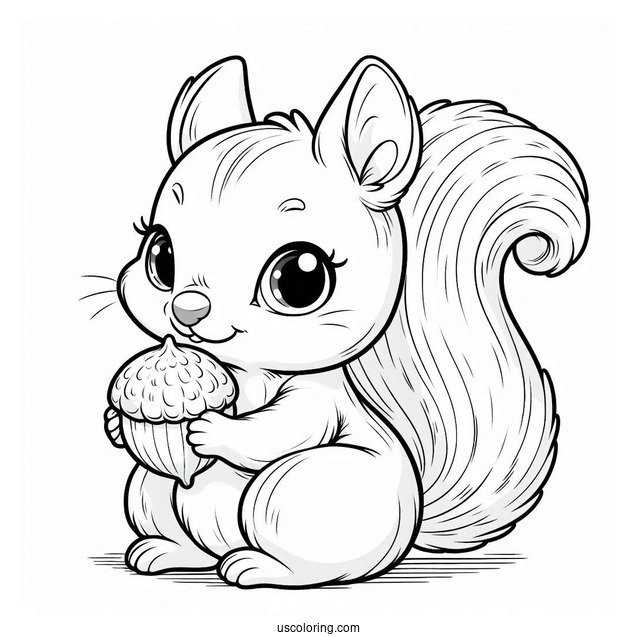 Baby Squirrel Coloring Page Holding Chestnut Coloring Sheet