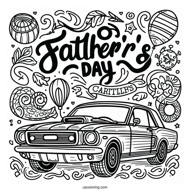 Father's Day Coloring Page Of Words Above A Car