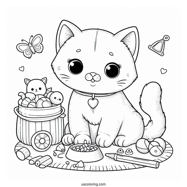 Cat With Toys And Food Coloring In