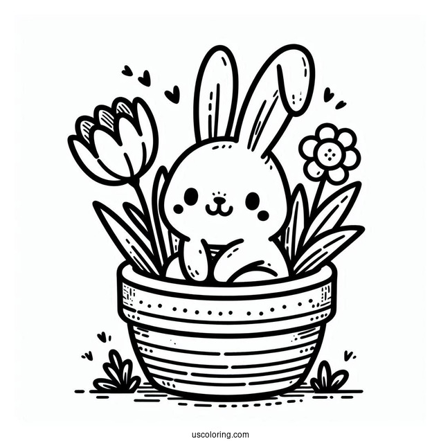 Hoppy Easter Bunny Coloring Page Inside Flower Pot
